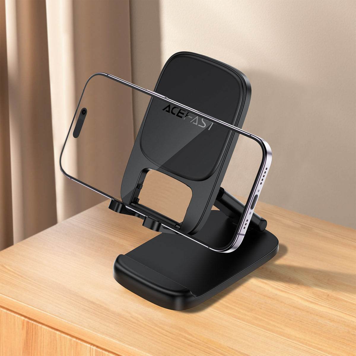 Acefast E45 sulankstomos reguliuojamos stalinės telefono stovas - juodas -- Phone stands