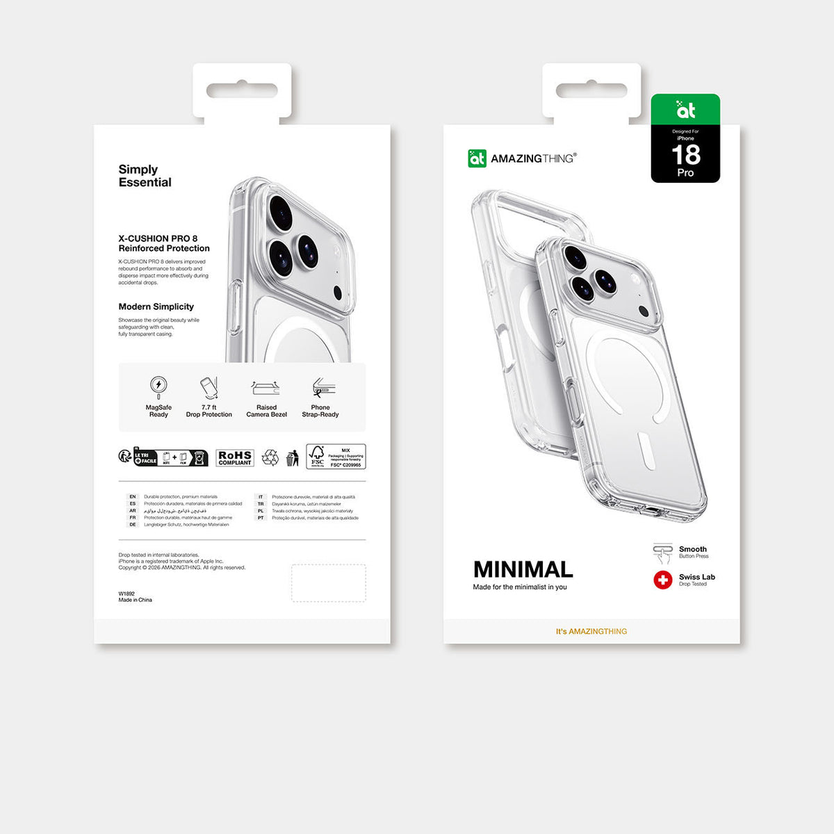 AmazingThing Minimal Mag Drop Proof Case 3 Lens iPhone 18 Pro su virvute, MagSafe suderinama - skaidri -- iPhone 18 Pro