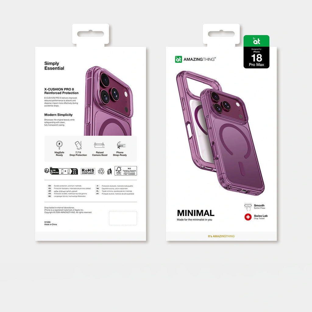 AmazingThing Minimal Mag Drop Proof Case 3 Lens dėklas iPhone 18 Pro Max su dirželio tvirtinimu ir MagSafe suderinamumu -...