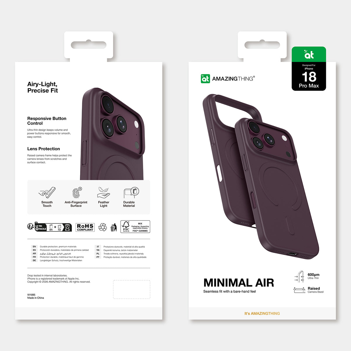 AmazingThing Minimal Air Case skirtas iPhone 18 Pro Max, suderinamas su MagSafe - Violetinė -- iPhone 18 Pro Max