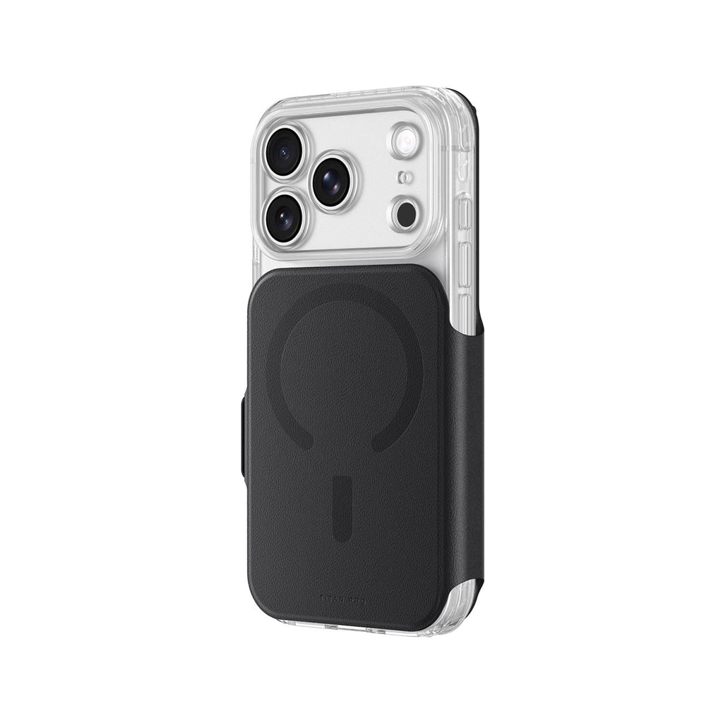 AmazingThing Titan Pro Lens Flip Set iPhone 18 Pro Max dėklas su pinigine, suderinamas su MagSafe - juodas -- iPhone 18...