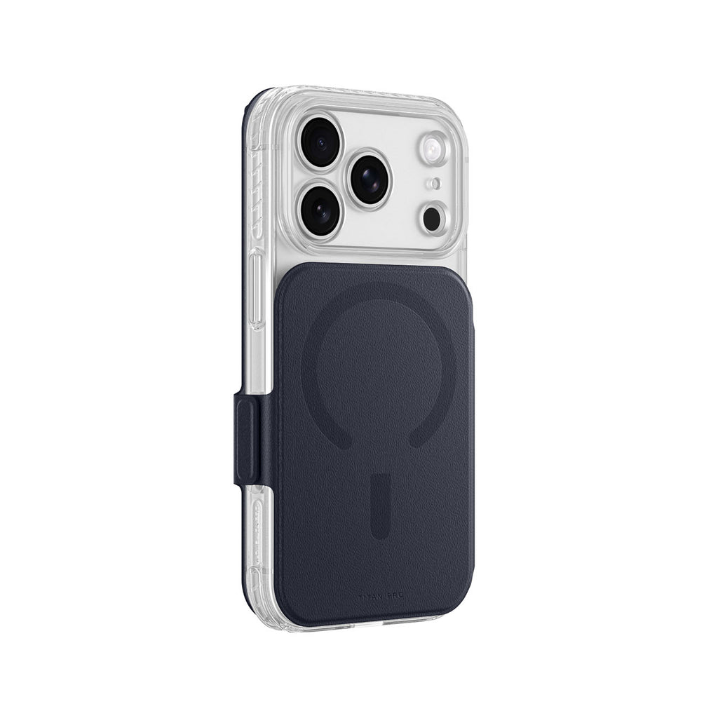 AmazingThing Titan Pro Lens Flip Set dėklas iPhone 18 Pro Max su pinigine, suderinamas su MagSafe - tamsiai mėlynas --...