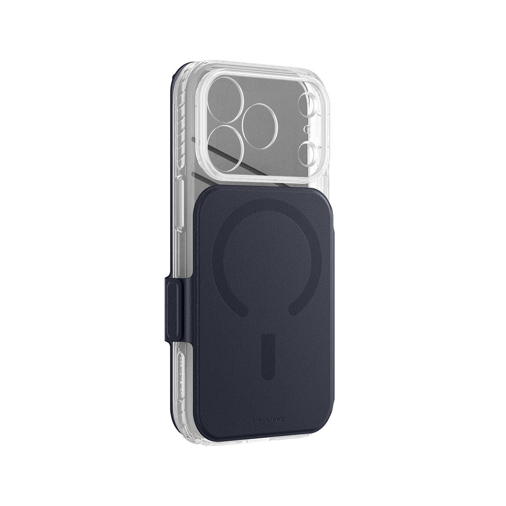AmazingThing Titan Pro Lens Flip Set dėklas iPhone 18 Pro Max su pinigine, suderinamas su MagSafe - tamsiai mėlynas --...