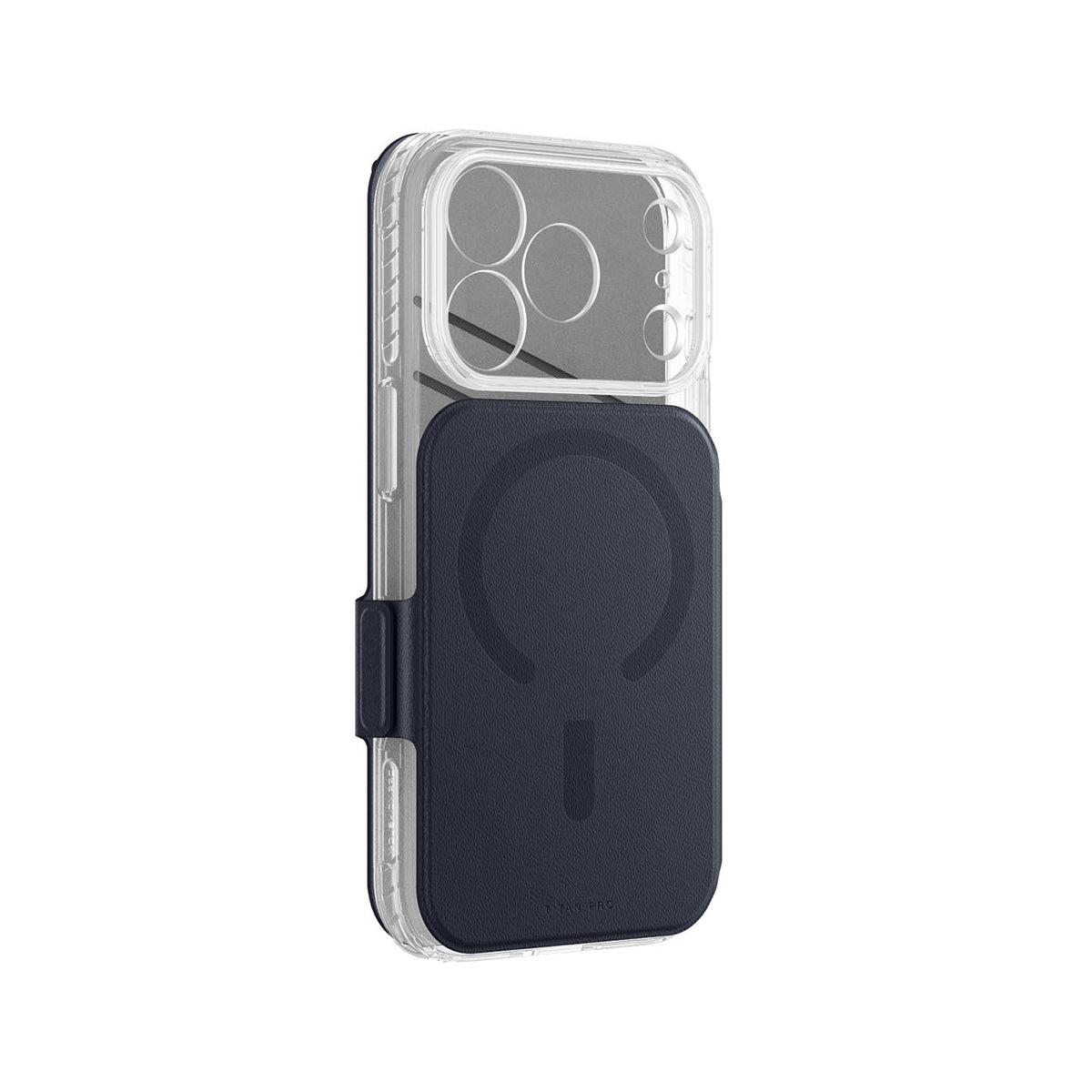 AmazingThing Titan Pro Lens Flip Set dėklas iPhone 18 Pro Max su pinigine, suderinamas su MagSafe - tamsiai mėlynas --...
