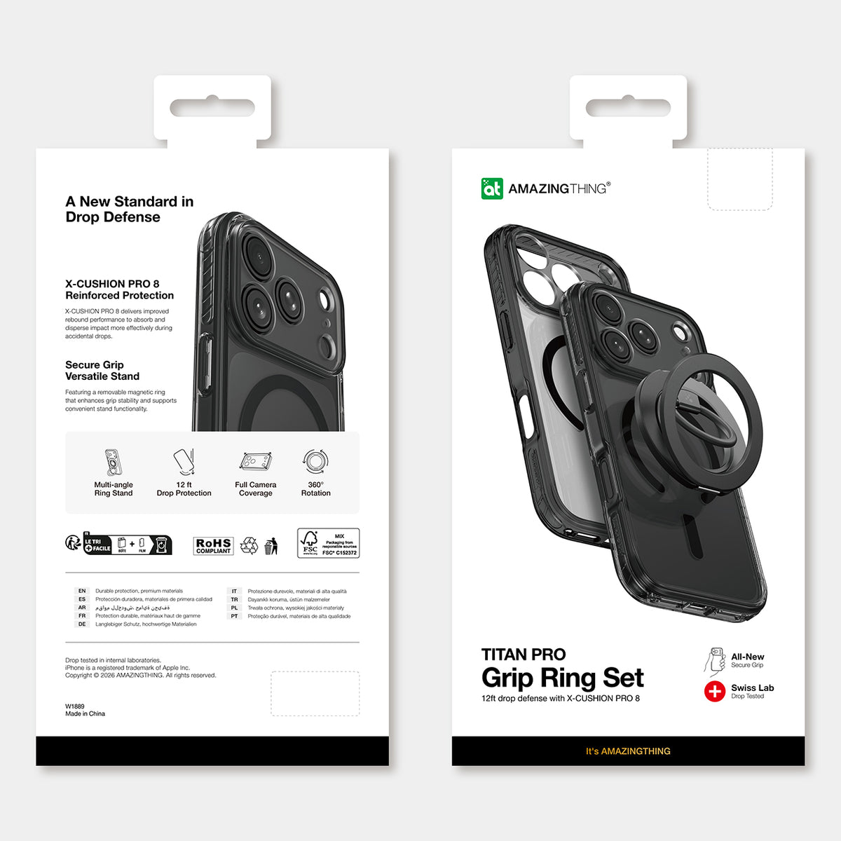 AmazingThing Titan Pro Lens Ring Set dėklas iPhone 18 Pro su kamerai skirtu dangalu ir magnetiniu žiedu, suderinamas su...
