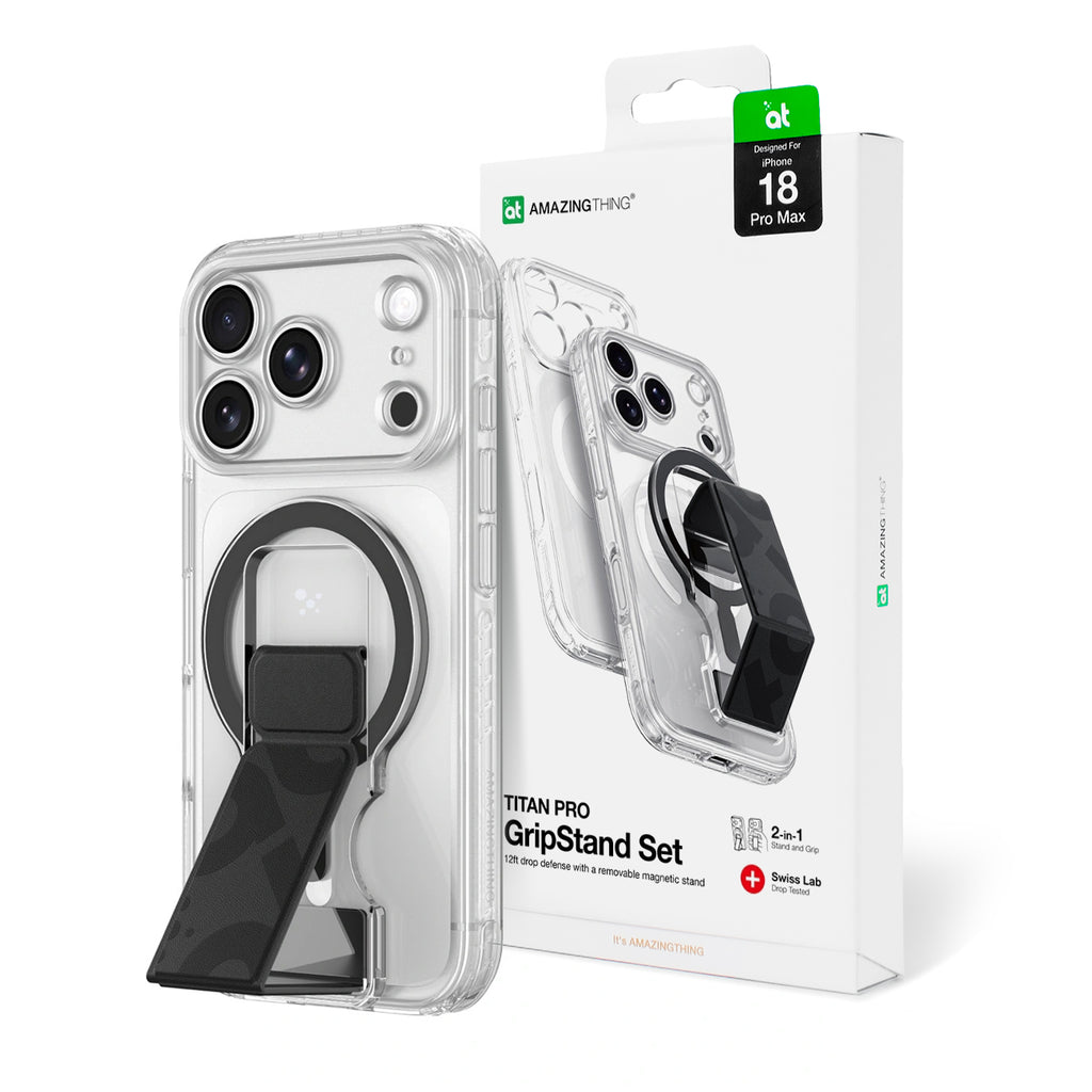 AmazingThing Titan Pro Lens Stand Set dėklas, skirtas iPhone 18 Pro Max su magnetiniu laikikliu ir stovu, suderinamas su...