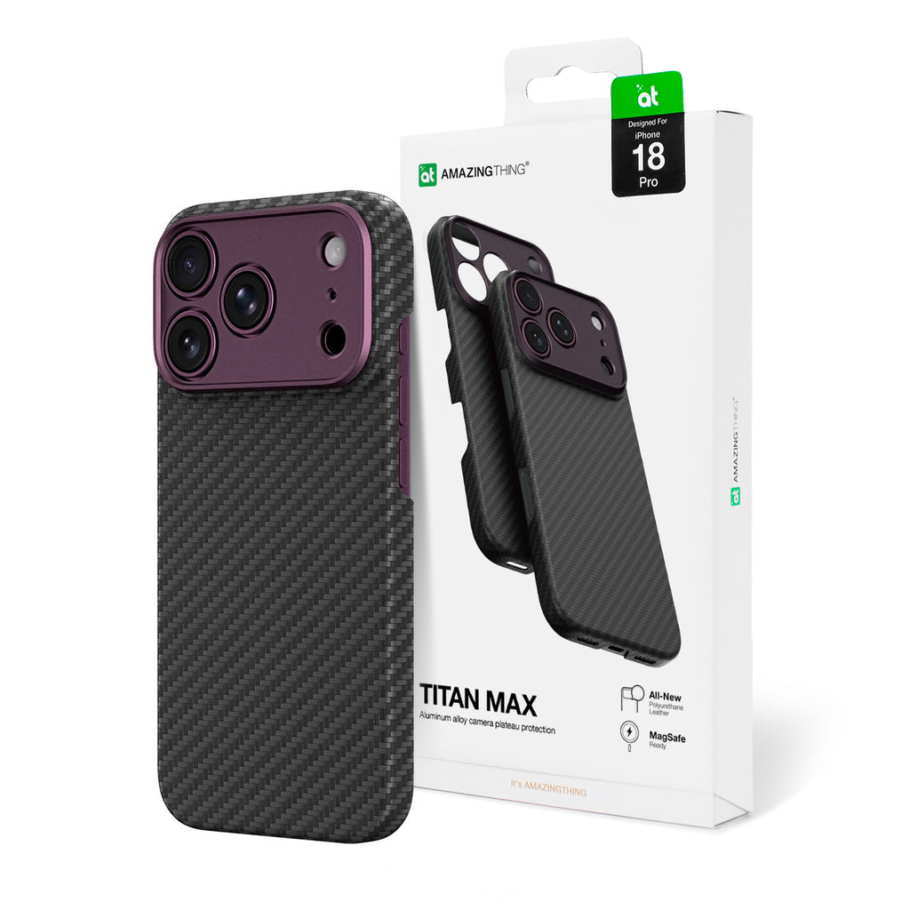 AmazingThing Titan Max Lens dėklas iPhone 18 Pro aramido pluoštu su kameros apsauga, MagSafe suderinas - violetinė --...