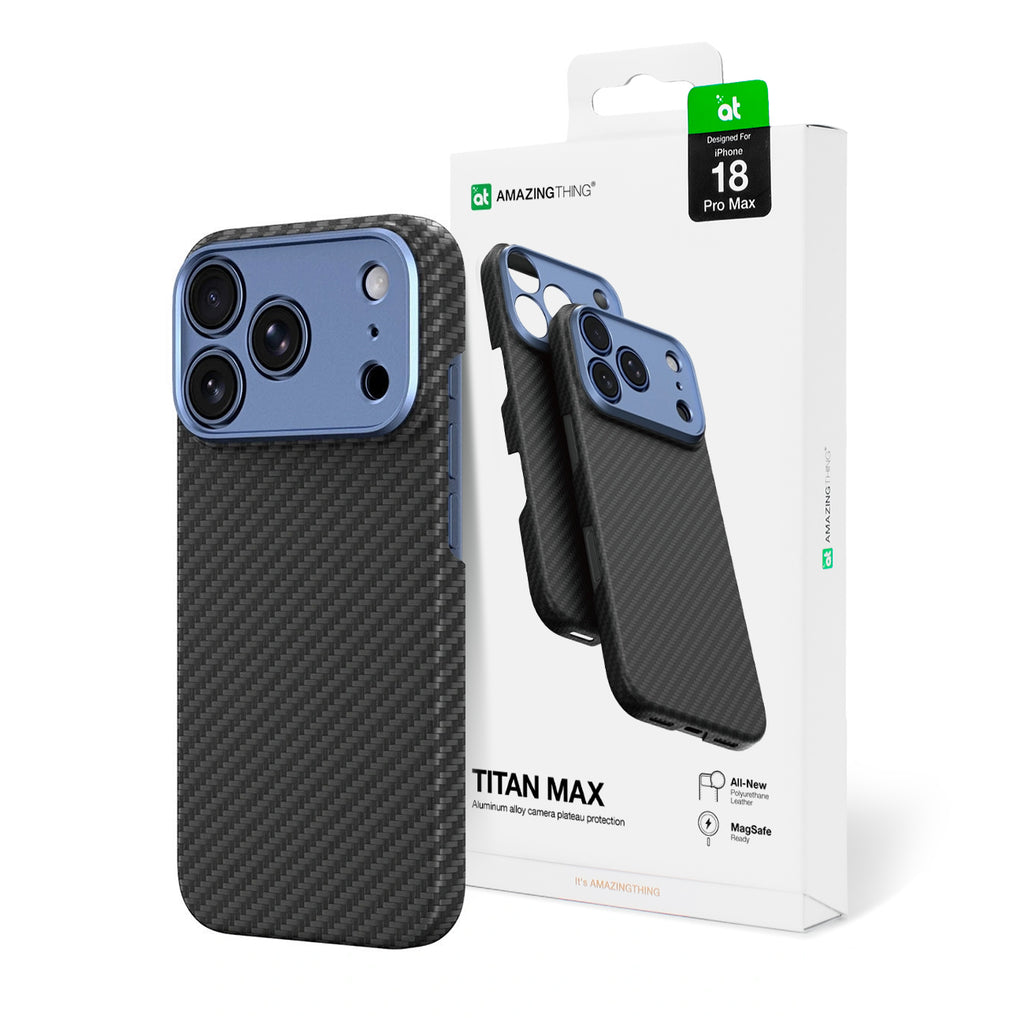 AmazingThing Titan Max Lens dėklas iPhone 18 Pro Max aramido pluoštu su kameros apsauga, MagSafe suderinas - mėlyna --...