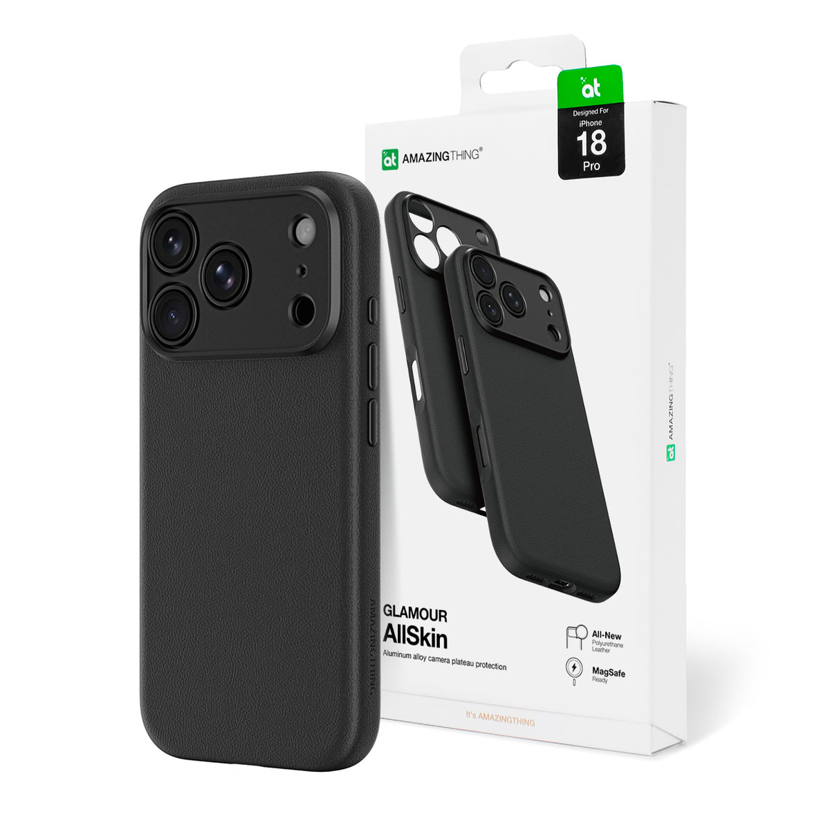 AmazingThing Glamour AllSkin deklas skirtas iPhone 18 Pro su kameros dangteliu, suderinamas su MagSafe - juodas -- iPhone...