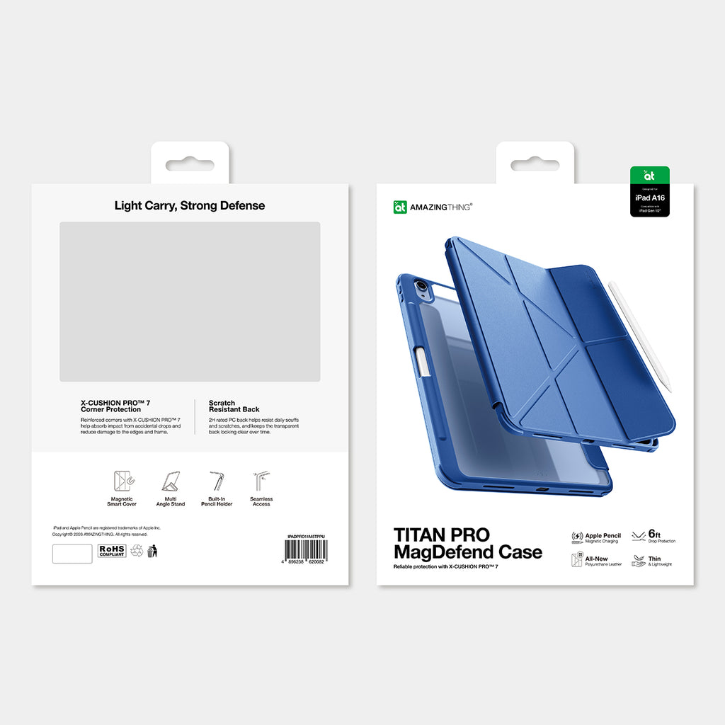 Dėklas AMAZINGTHING Titan Pro Case iPad A16 11" su 720° besisukančia pjedestalu ir stylaus turėtoju - mėlynas -- iPad 11...