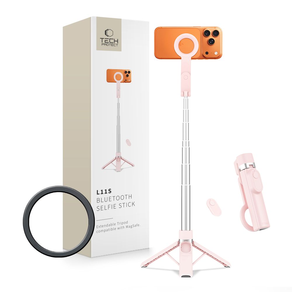 Tech-Protect L11S MagSafe Bluetooth Selfie Lazda - Rožinė -- Selfie Sticks & Tripods