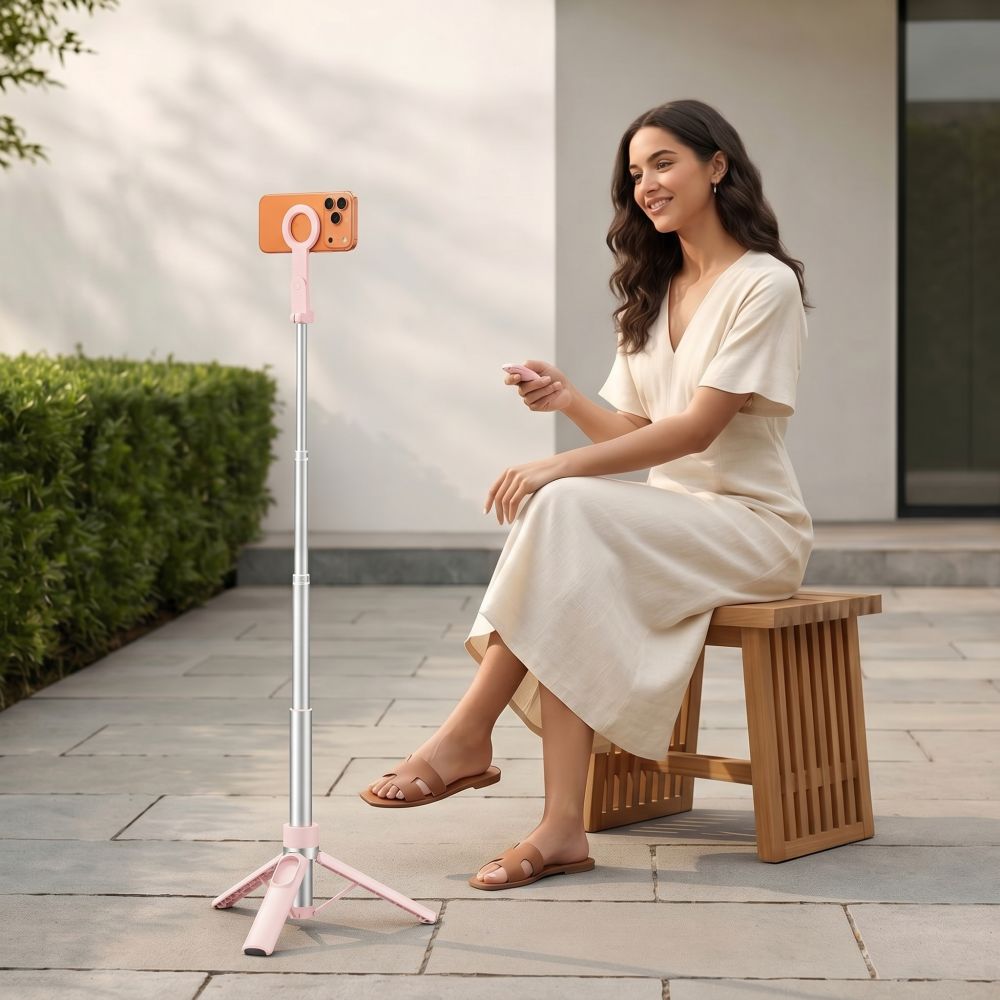 Tech-Protect L11S MagSafe Bluetooth Selfie Lazda - Rožinė -- Selfie Sticks & Tripods