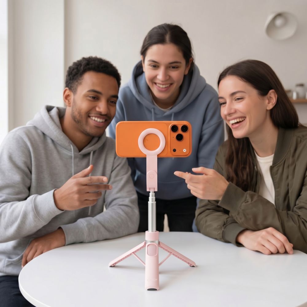 Tech-Protect L11S MagSafe Bluetooth Selfie Lazda - Rožinė -- Selfie Sticks & Tripods