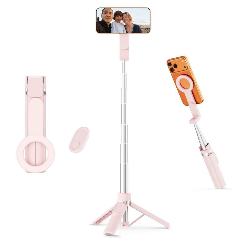 Tech-Protect L11S MagSafe Bluetooth Selfie Lazda - Rožinė -- Selfie Sticks & Tripods
