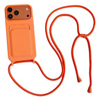 iPhone 17 Pro / 18 Pro silikoninis dėklas su kortelės išduojimu ir kryžminės kūno dirželiu – oranžinis -- iPhone 17 Pro /...