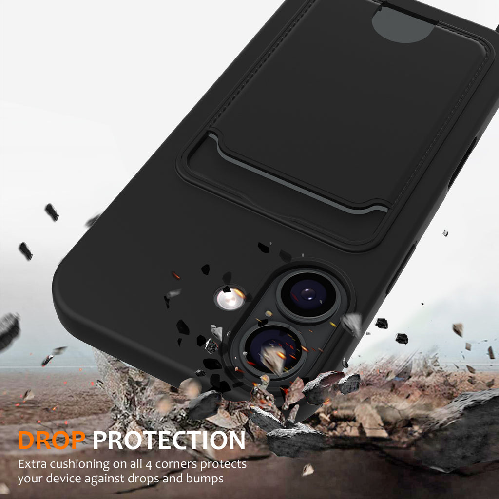 iPhone 17 TPU dėklas su kortelės laikikiu ir kryžminės kūno virveliu – juodas -- iPhone 17