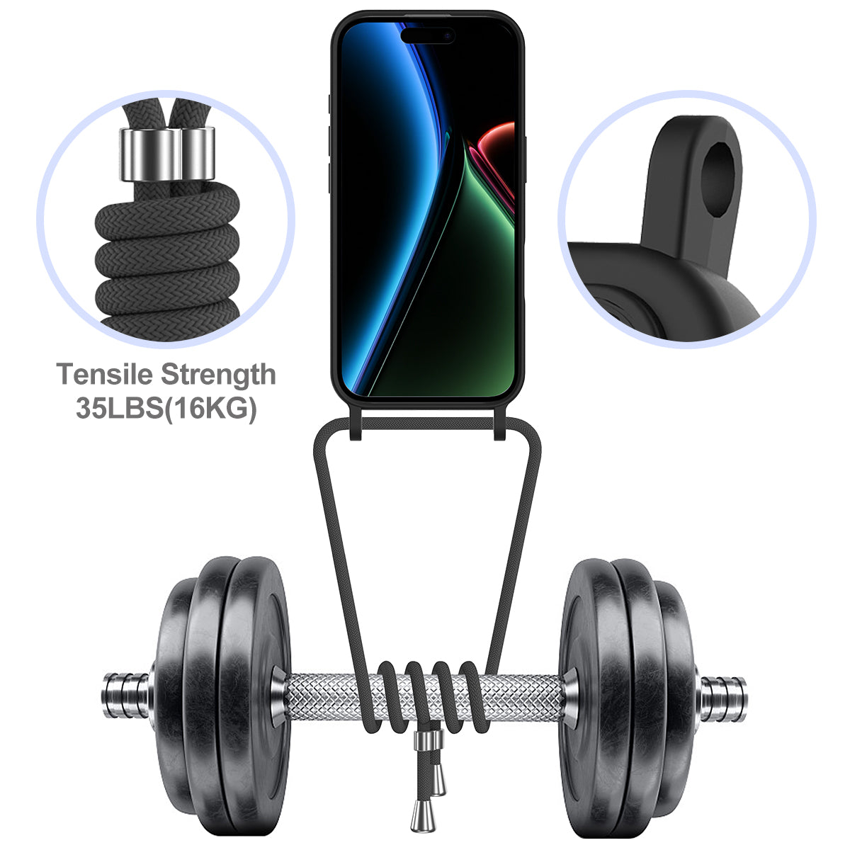 iPhone 17 TPU dėklas su kortelės laikikiu ir kryžminės kūno virveliu – juodas -- iPhone 17