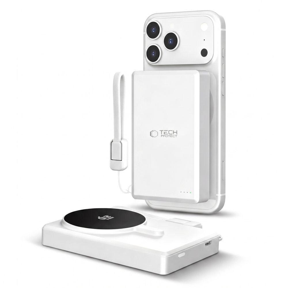 TECH-PROTECT PB40 LIFEMAG MAGSAFE POWER BANK 10000MAH 25W QI2.2 WHITE/SILVER -- Cell phone cables
