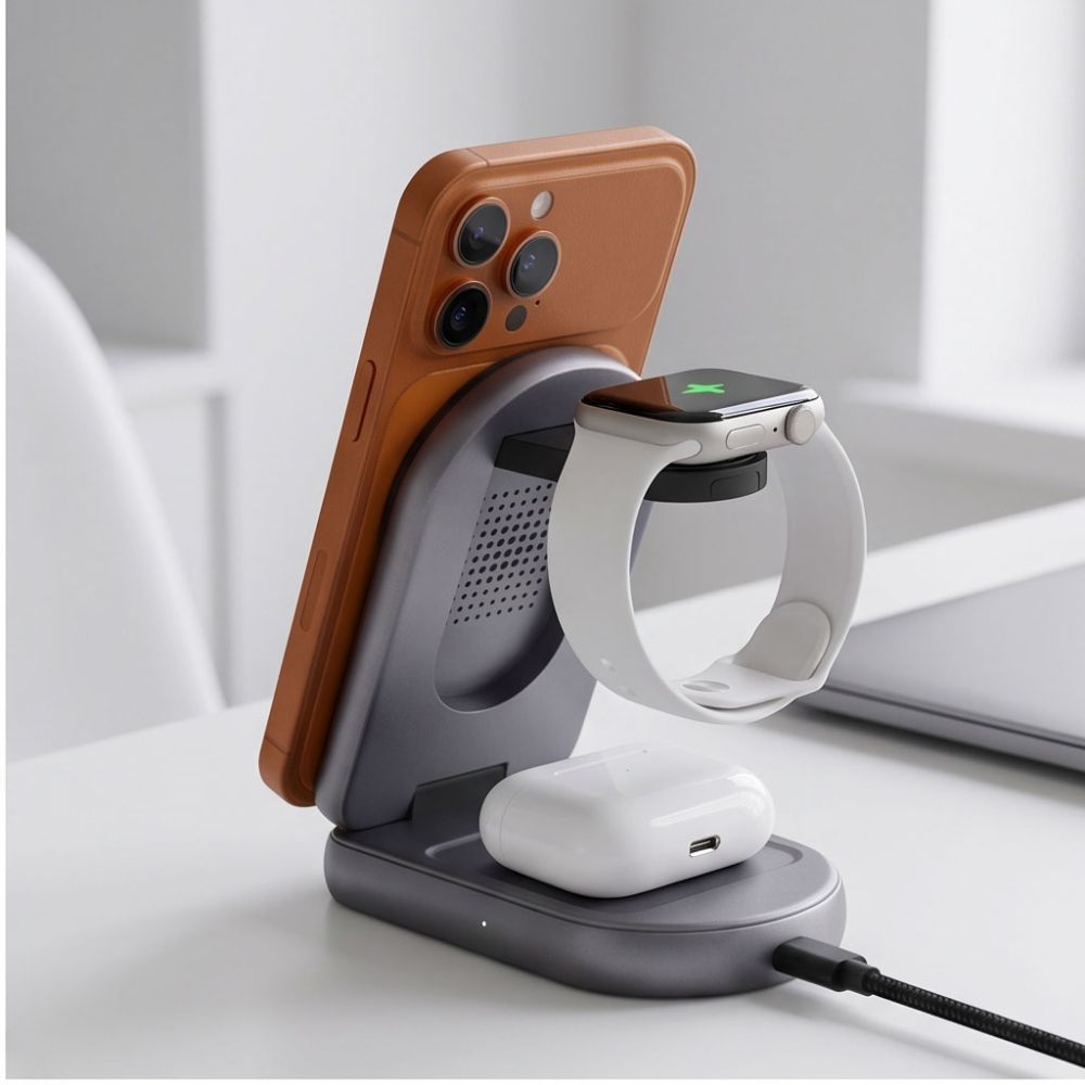 Tech-Protect A53 3in1 MagSafe 25W Qi2.2 Belaidis įkroviklis - Tamsiai pilkas -- Cell phone chargers