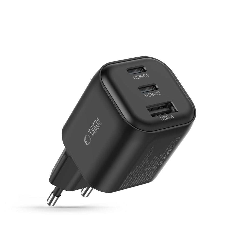 Tech-Protect NCA100W-GaN PD 3.2 100W / QC3.0 sieninis įkroviklis - juodas -- Cell phone chargers