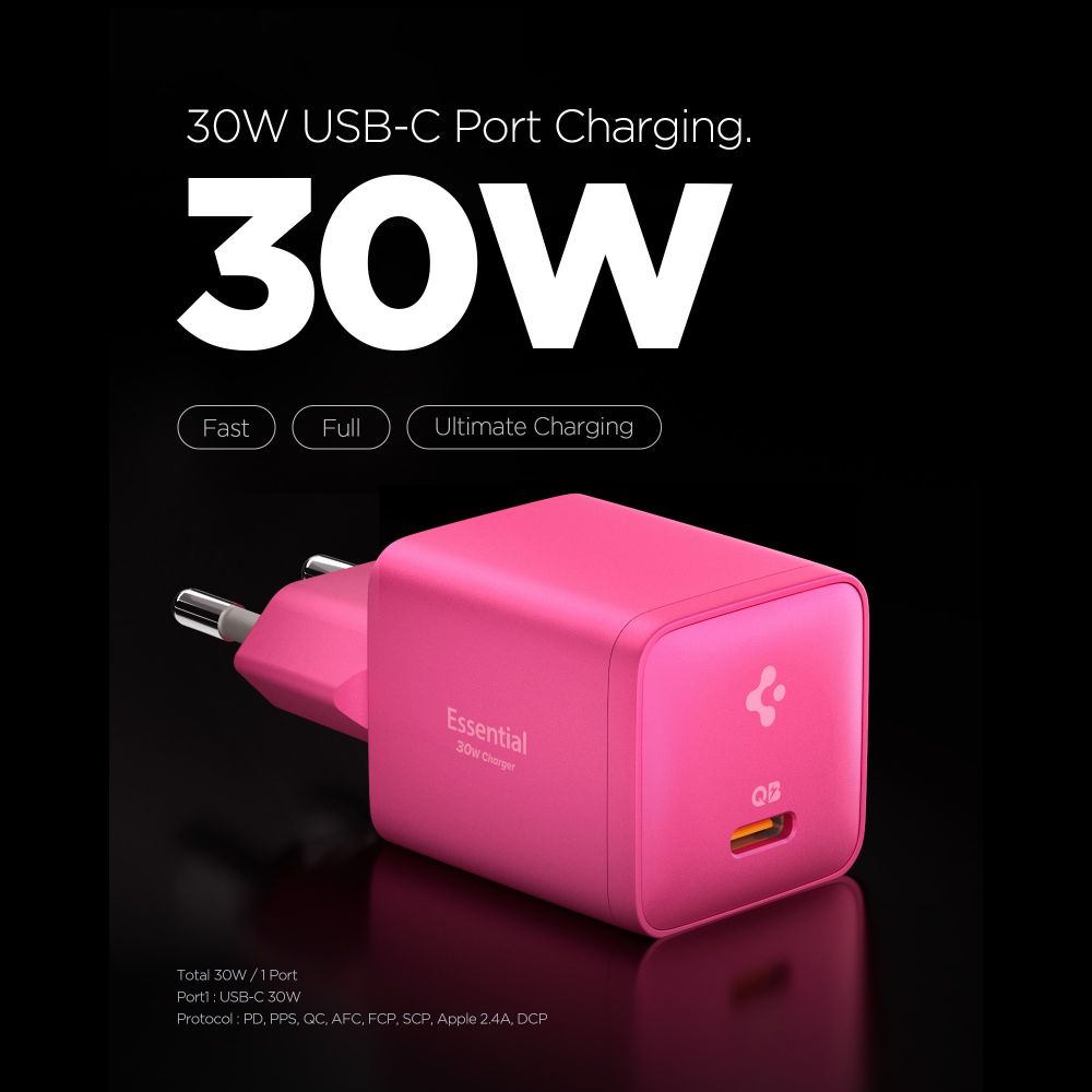 Spigen Essential EE301EU 1 prievado 30W sieninis įkroviklis - rožinis -- Cell phone chargers