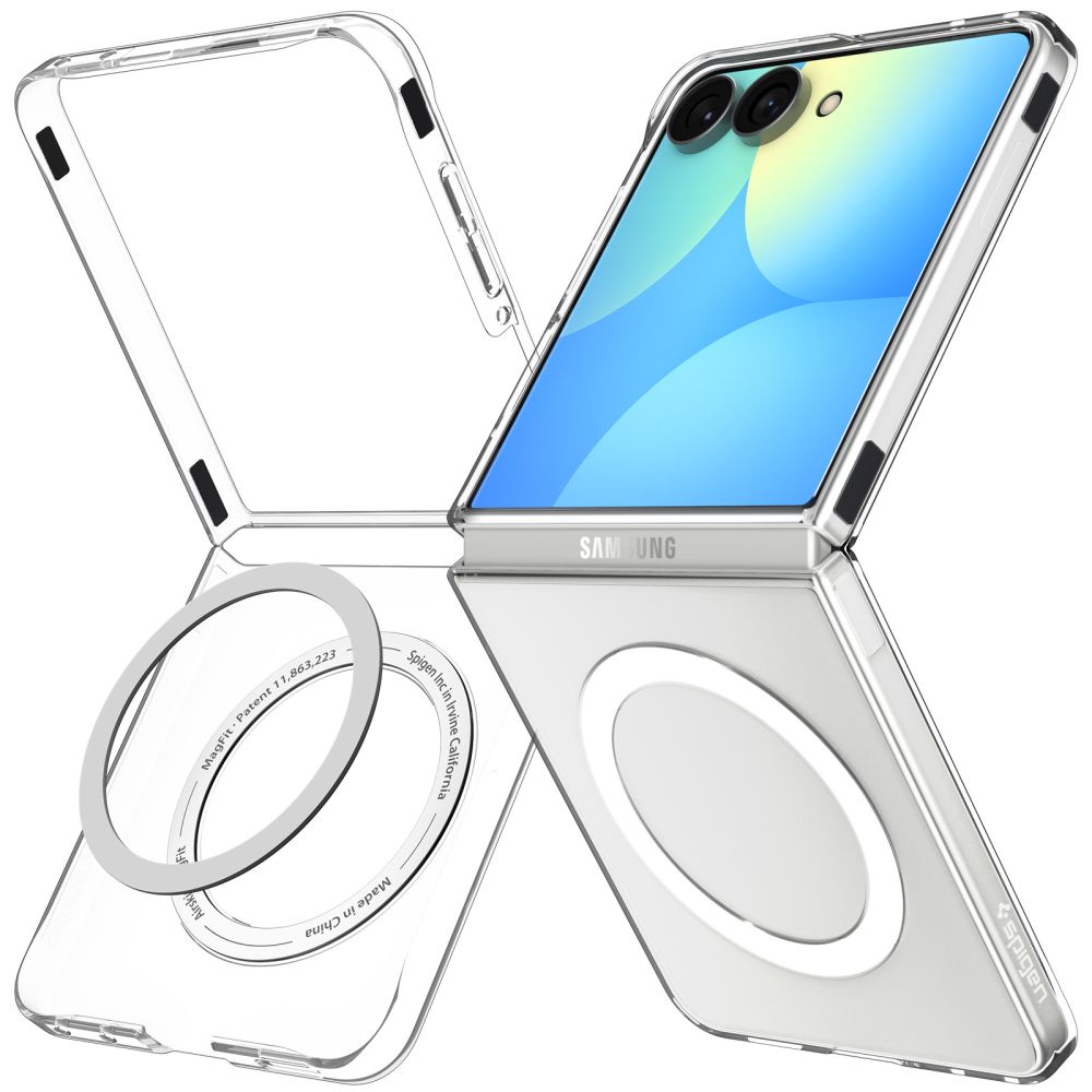 Spigen AirSkin MagFit dėklas Samsung Galaxy Z Flip 8 - Skaidrus ir baltas -- Samsung Galaxy Z Flip 8