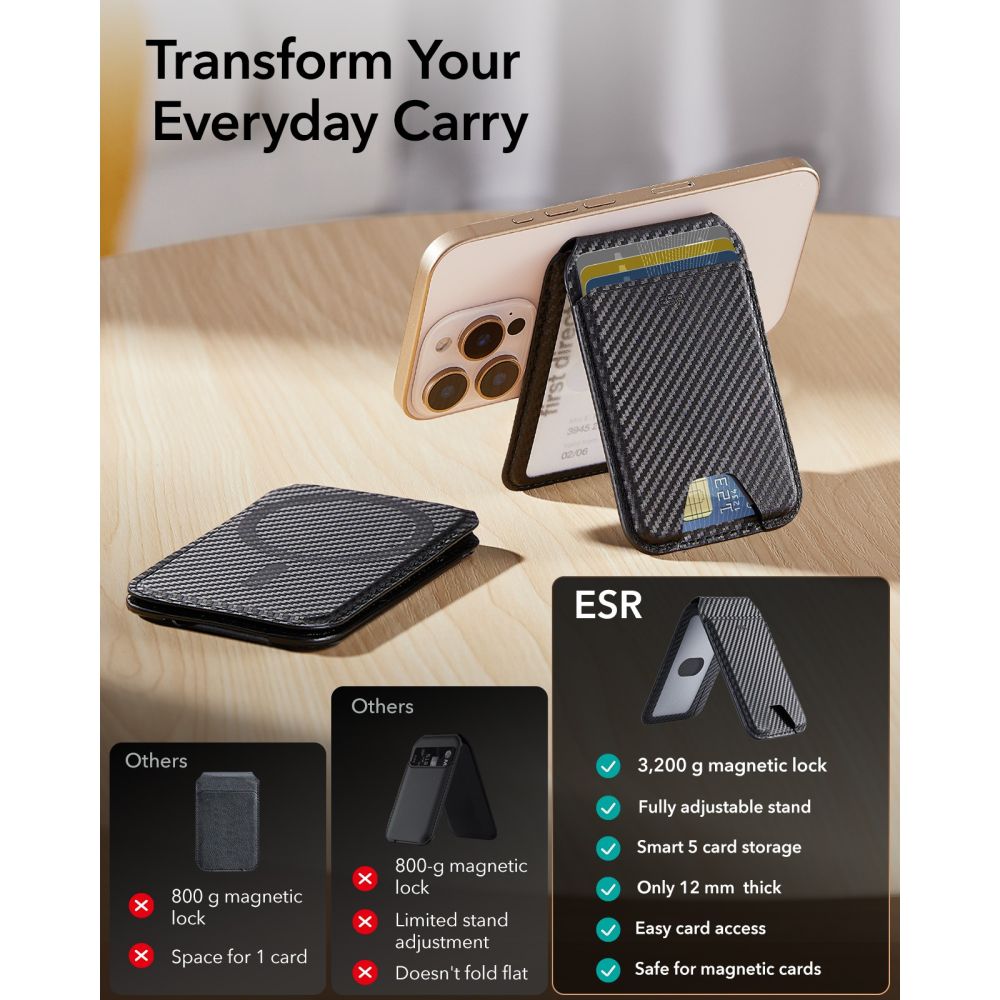 ESR Classic RFID magnetinė piniginė su stovu MagSafe telefonui - Juoda -- Uncategorized