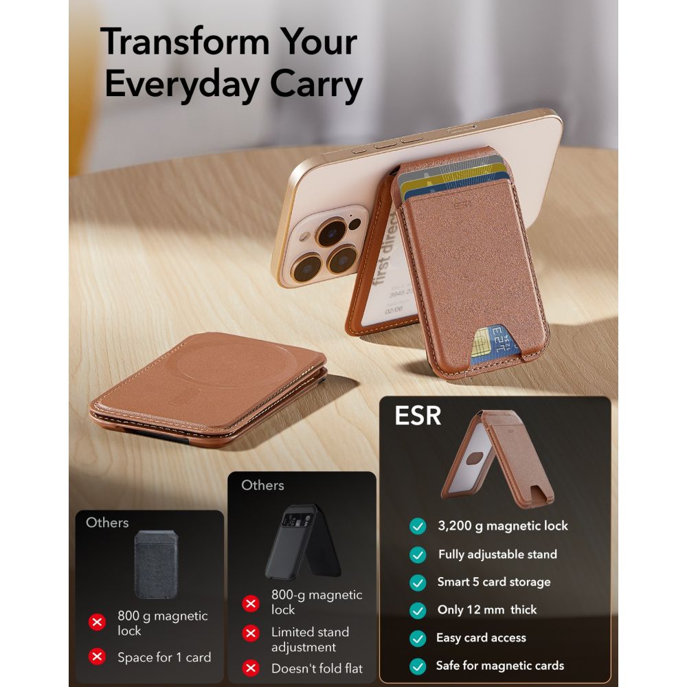 ESR Classic RFID magnetinė piniginė su stovu MagSafe telefonui - Ruda -- Uncategorized