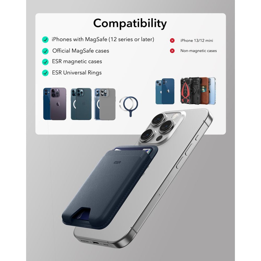 ESR Classic RFID Magnetic Wallet MagSafe telefonui - tamsiai mėlyna -- Uncategorized