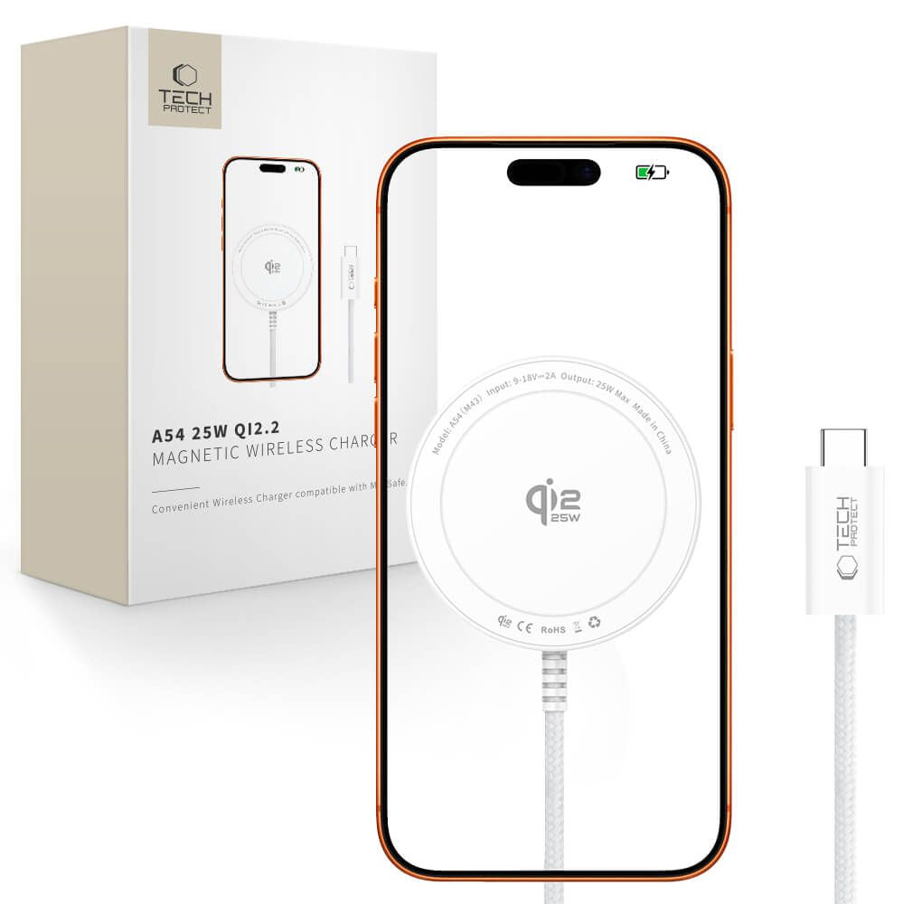 Tech-Protect A54 MagSafe 25W QI2.2 bežičis įkroviklis - baltas -- Cell phone chargers
