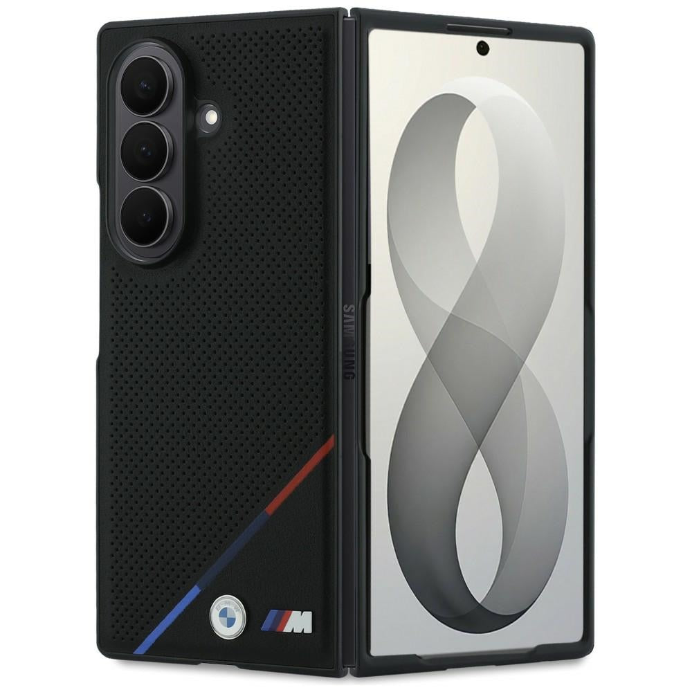 BMW M Leather Perforated Tricolor Stripe Metal Logos MagSafe dėklas Samsung Galaxy Z Fold 8 Ultra - juodas -- Samsung...