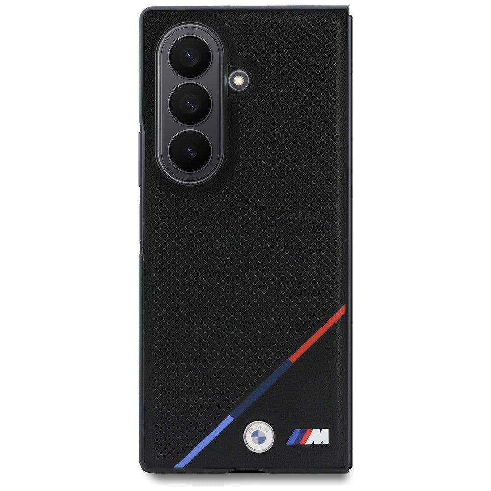 BMW M Leather Perforated Tricolor Stripe Metal Logos MagSafe dėklas Samsung Galaxy Z Fold 8 Ultra - juodas -- Samsung...