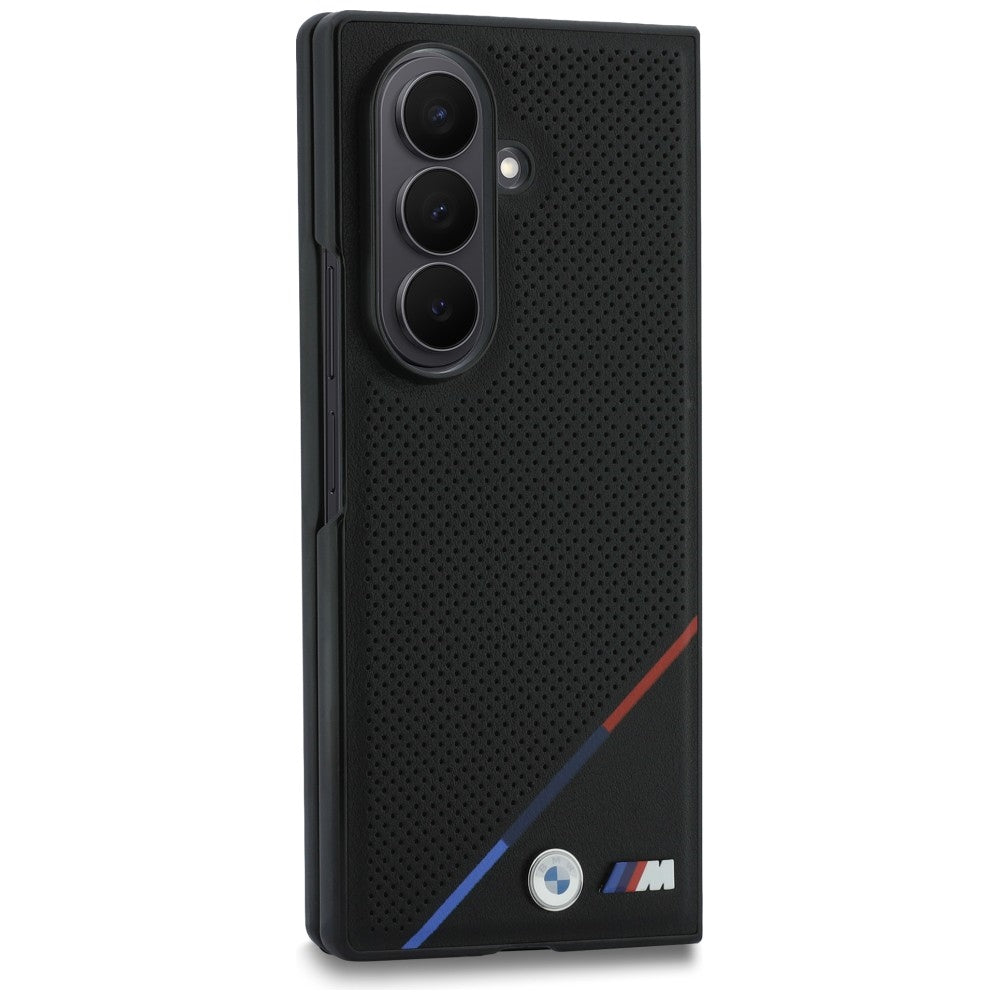 BMW M Leather Perforated Tricolor Stripe Metal Logos MagSafe dėklas Samsung Galaxy Z Fold 8 Ultra - juodas -- Samsung...