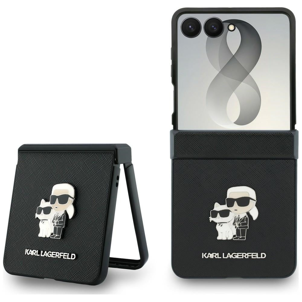 Dėklas Karl Lagerfeld Karl & Choupette Saffiano Pins Samsung Galaxy Z Flip 8 - juodas -- Samsung Galaxy Z Flip 8
