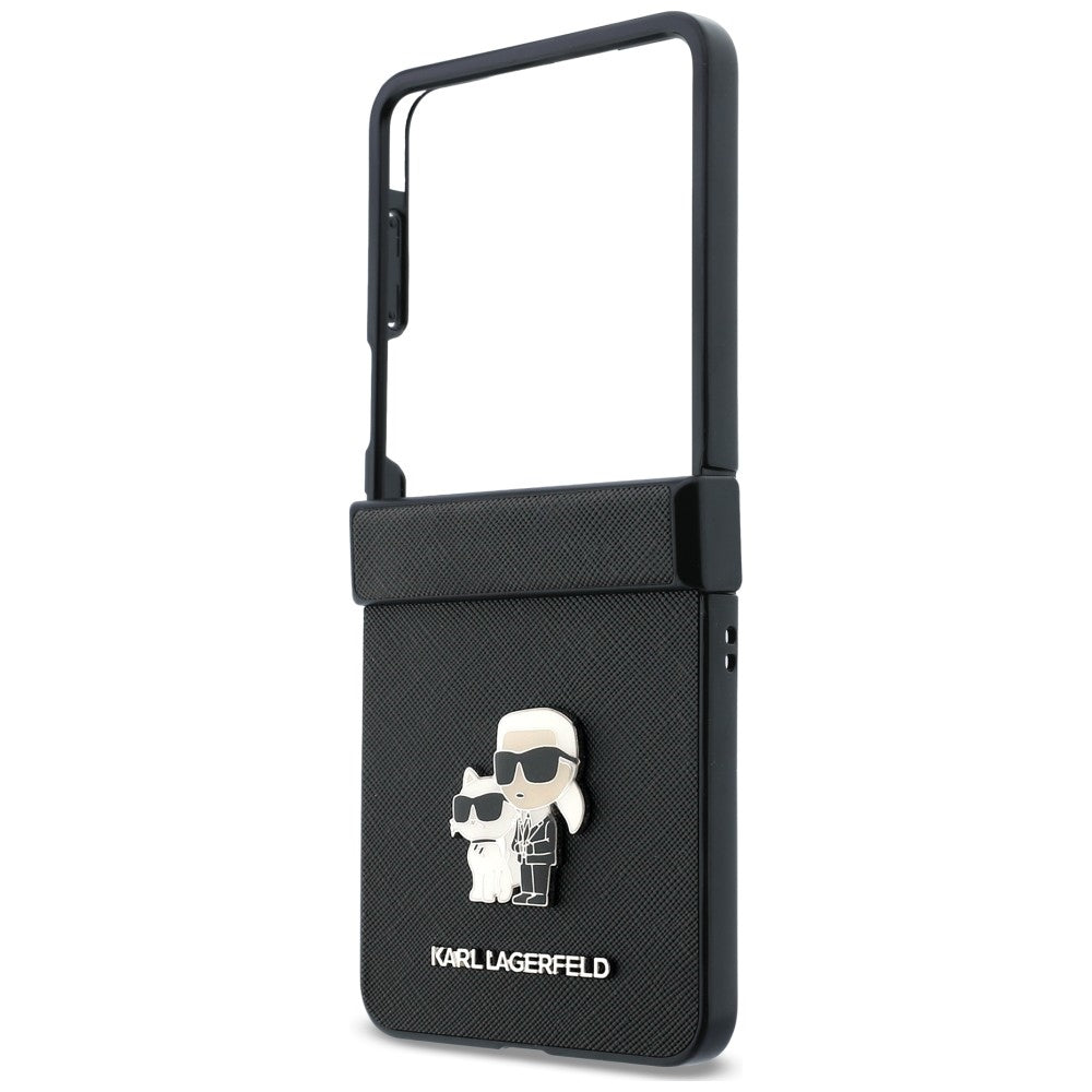 Dėklas Karl Lagerfeld Karl & Choupette Saffiano Pins Samsung Galaxy Z Flip 8 - juodas -- Samsung Galaxy Z Flip 8