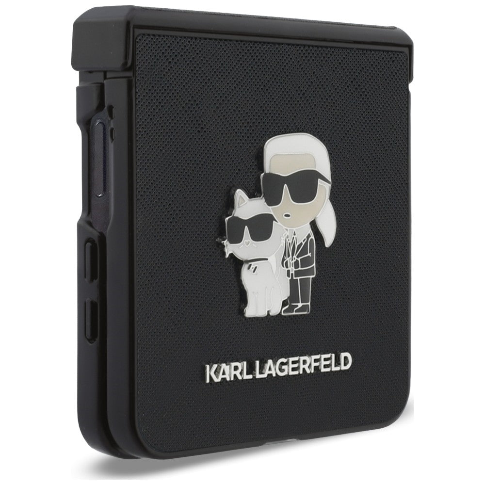 Dėklas Karl Lagerfeld Karl & Choupette Saffiano Pins Samsung Galaxy Z Flip 8 - juodas -- Samsung Galaxy Z Flip 8