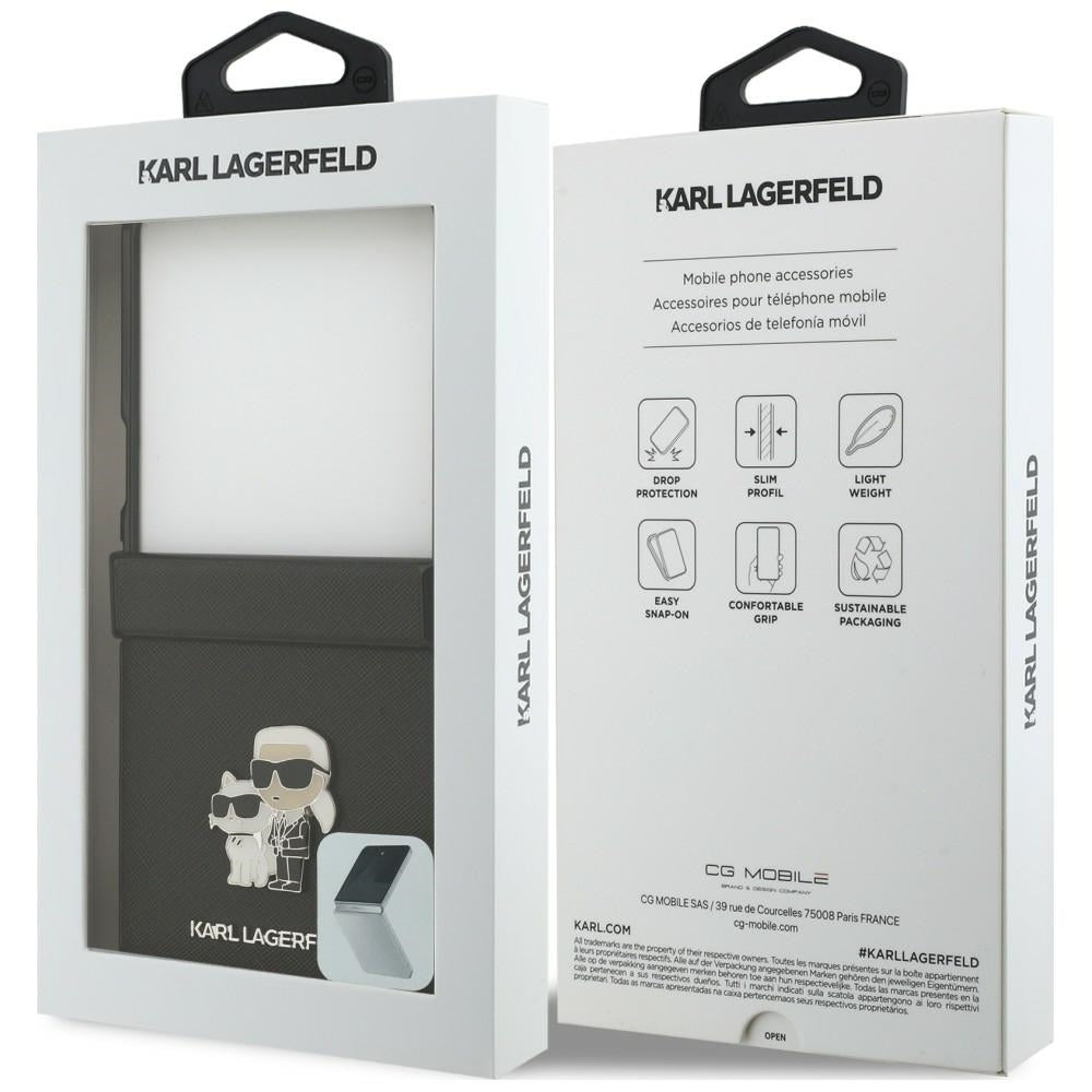 Dėklas Karl Lagerfeld Karl & Choupette Saffiano Pins Samsung Galaxy Z Flip 8 - juodas -- Samsung Galaxy Z Flip 8