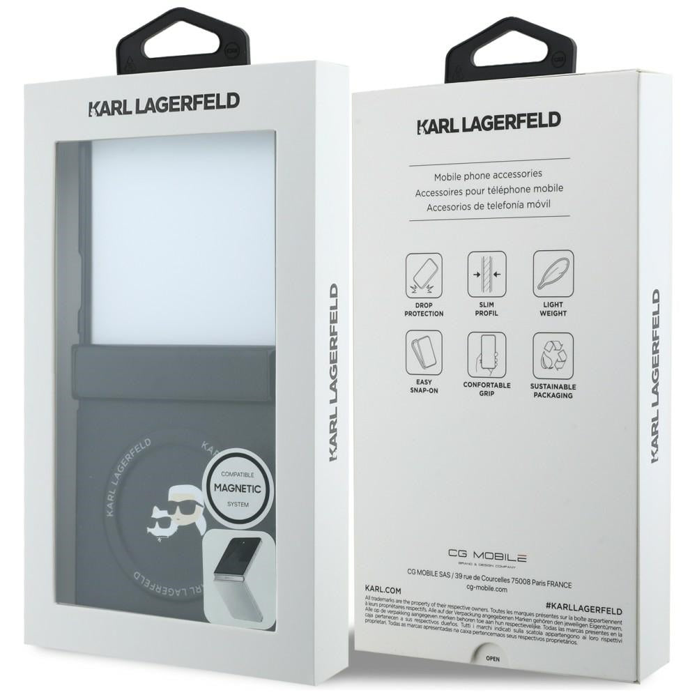 Karl Lagerfeld Karl&Choupette Pins MagSafe dėklas Samsung Galaxy Z Flip 8 - juodas -- Samsung Galaxy Z Flip 8