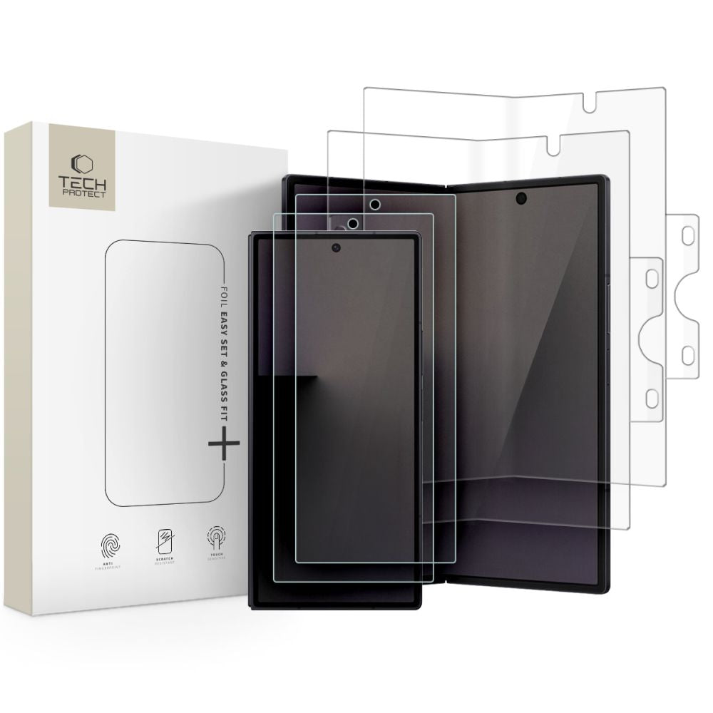 Apsauginys rinkinys: 2x Tech-Protect Glass Fit+ grūdintas stiklas + 2x Tech-Protect Hydro Flex+ 4in1 hidrogel plėvelė...