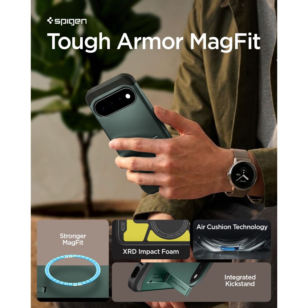 Spigen Tough Armor Mag MagSafe dėklas Google Pixel 11 - Tamsiai žalia -- Google Pixel 11