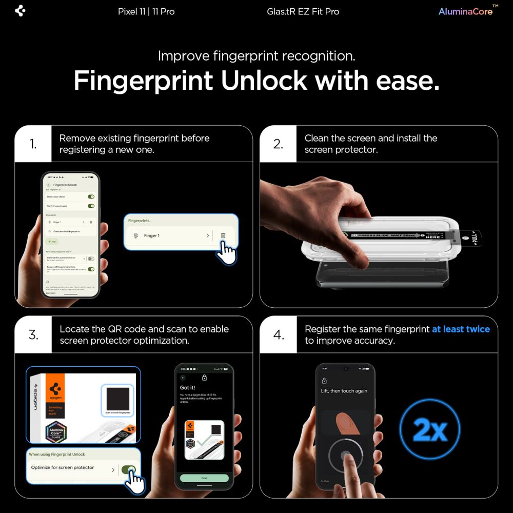 Spigen Glas.tR EZ Fit Pro 2 pakuočių grūdintas stiklo apsaugiklis ekranui skirtas Google Pixel 11 / 11 Pro -- Google...