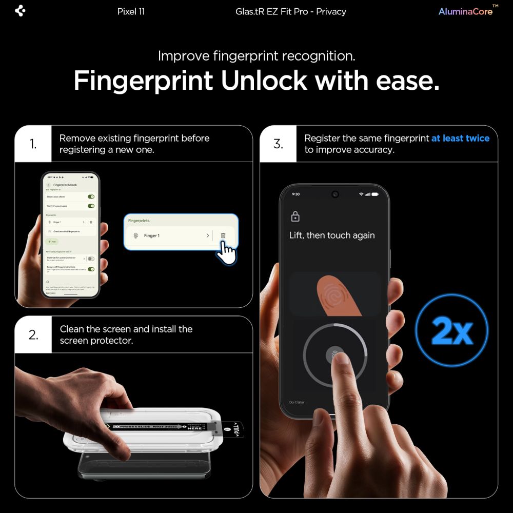 Spigen Glas.tR EZ Fit Pro HD 2-Pack Privatumo grūdintas stiklas Google Pixel 10/11 -- Google Pixel 10 / Google Pixel 11