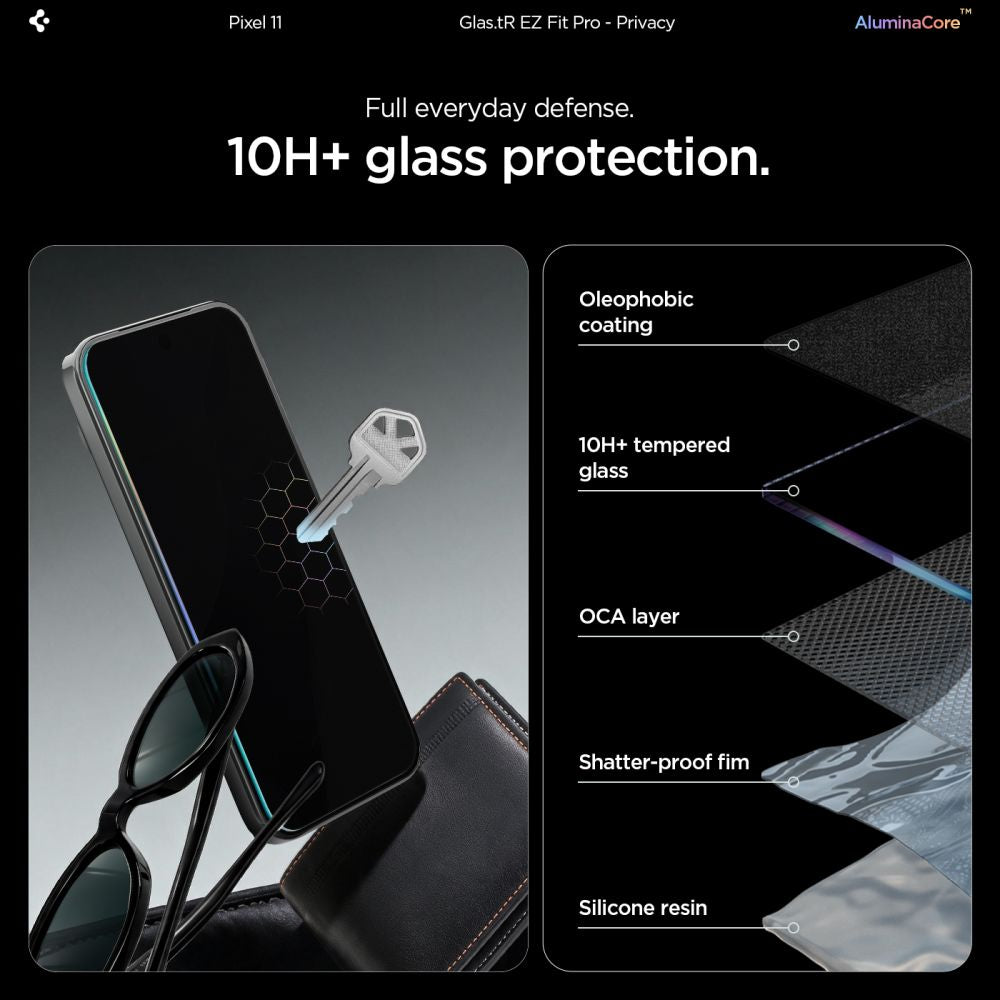 Spigen Glas.tR EZ Fit Pro HD 2-Pack Privatumo grūdintas stiklas Google Pixel 10/11 -- Google Pixel 10 / Google Pixel 11
