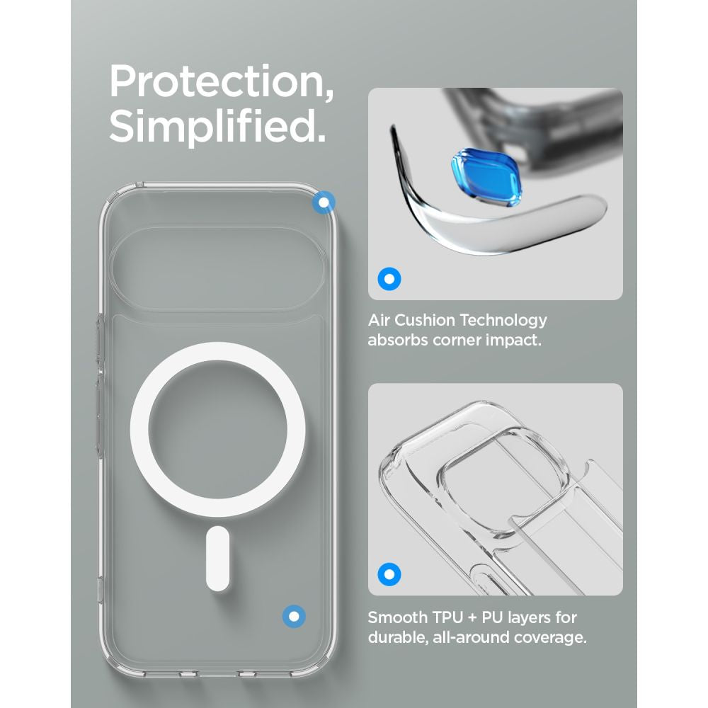 Spigen Ultra Hybrid Mag MagSafe dėklas Google Pixel 11 Pro - Skaidrus ir baltas -- Google Pixel 11 Pro