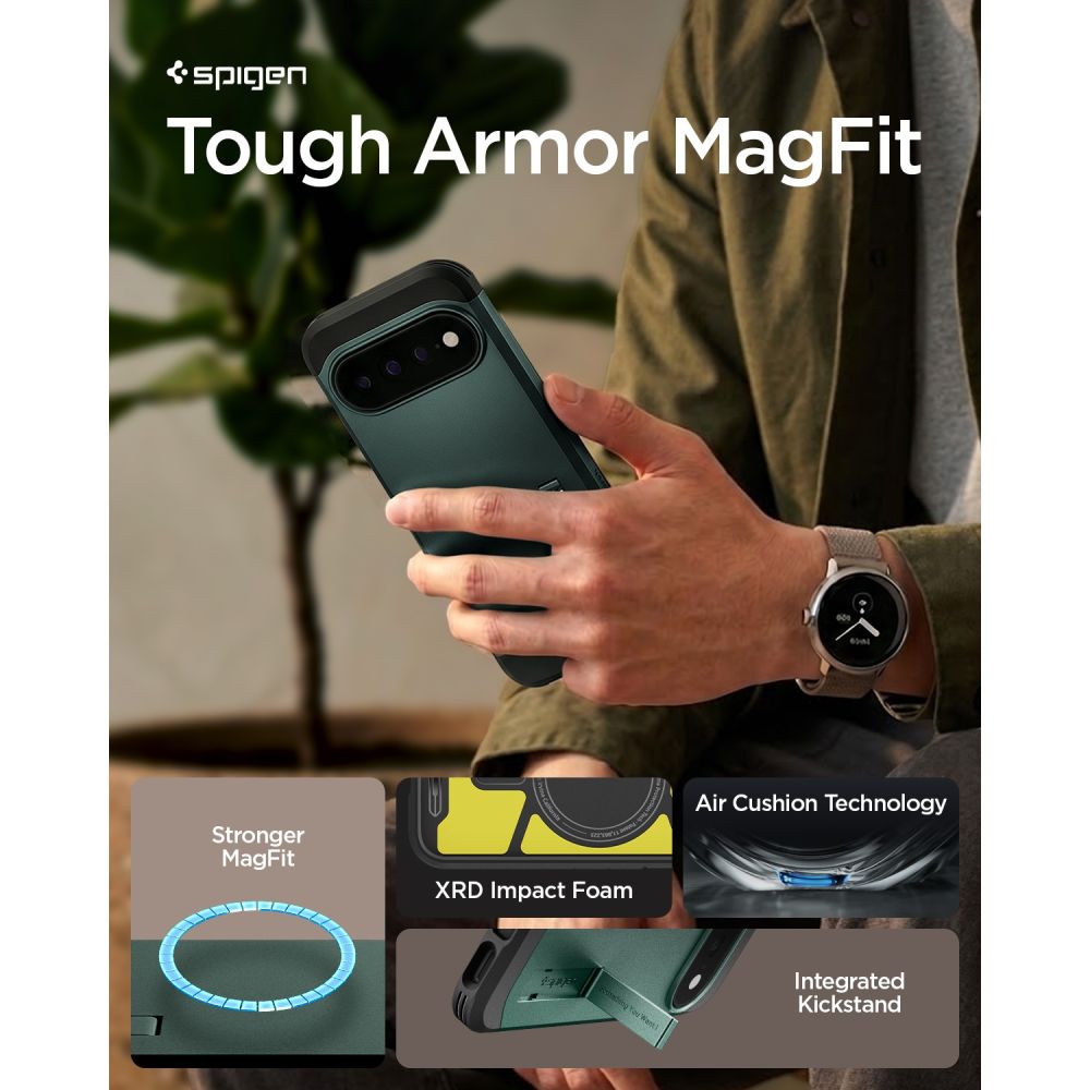 Spigen Tough Armor Mag MagSafe dėklas Google Pixel 11 Pro - tamsiai žalia -- Google Pixel 11 Pro