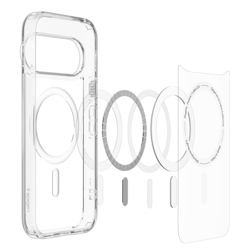 Spigen Ultra Hybrid Mag MagSafe dėklas skirtas Google Pixel 11 Pro XL - Skaidrus ir baltas -- Google Pixel 11 Pro XL