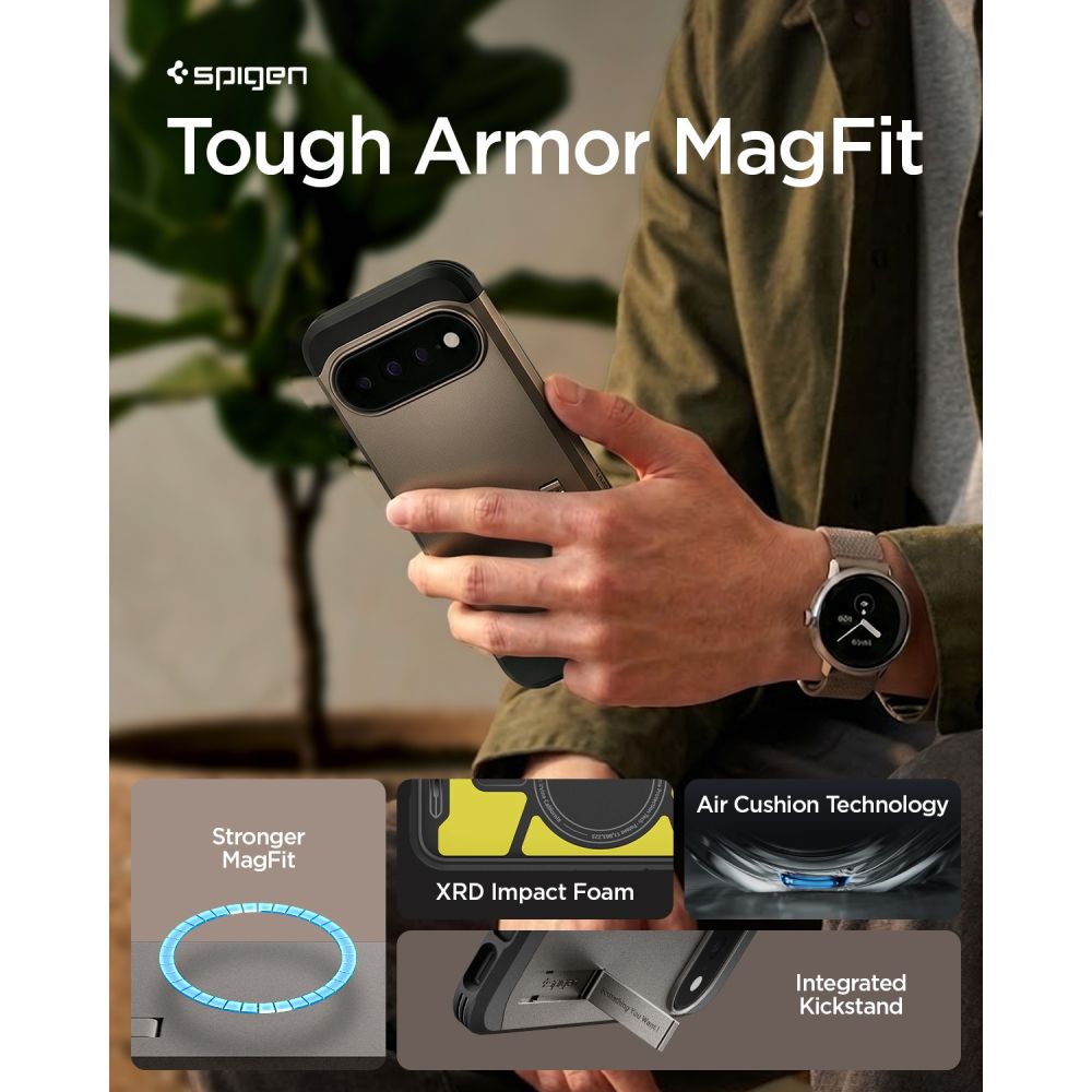 Spigen Tough Armor Mag MagSafe dėklas skirtas Google Pixel 11 Pro XL - Tamsus pilkas -- Google Pixel 11 Pro XL