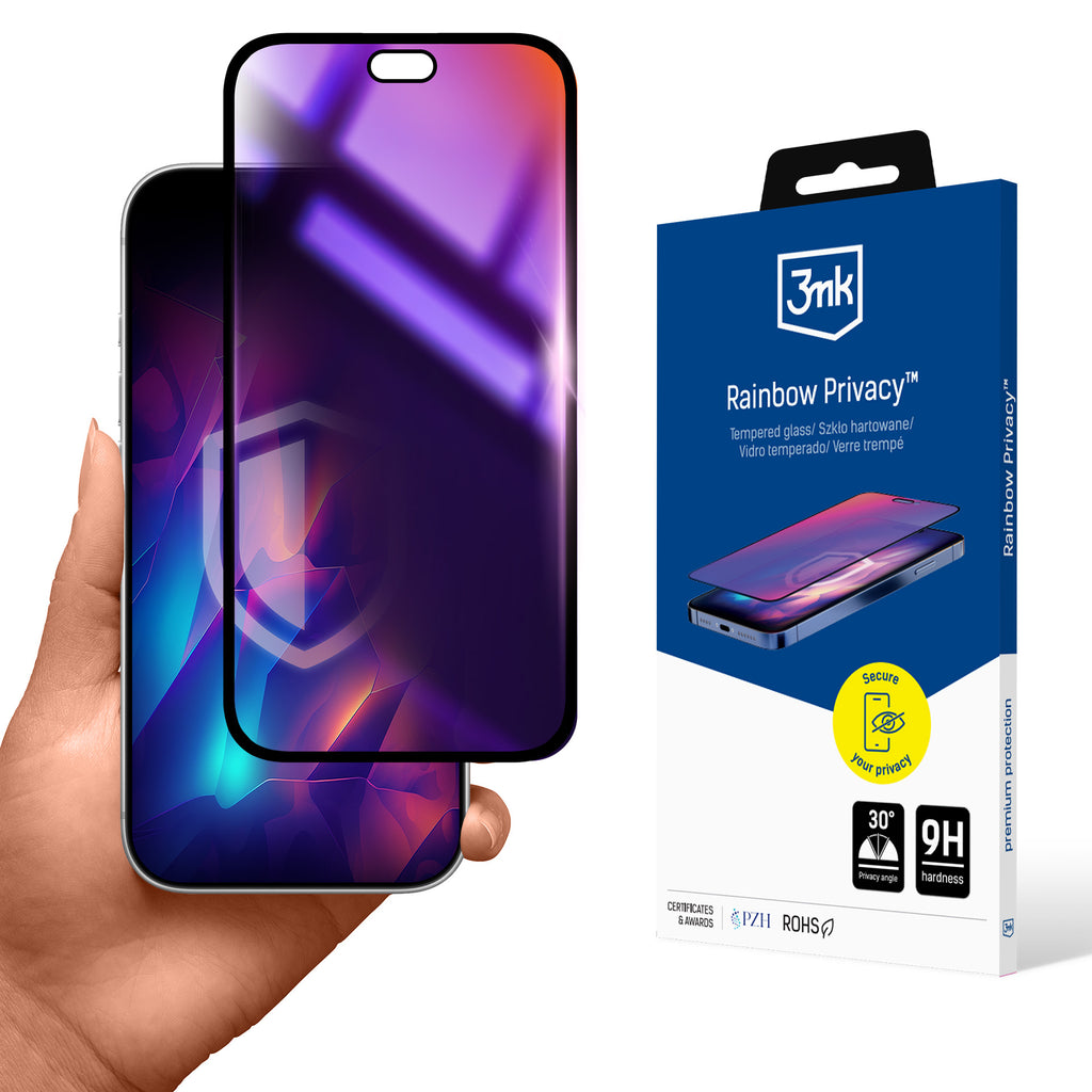 Grūdintas apsauginis stiklas su privatumo filtru 3mk Rainbow Privacy™ telefonui iPhone 18 Pro -- iPhone 18 Pro