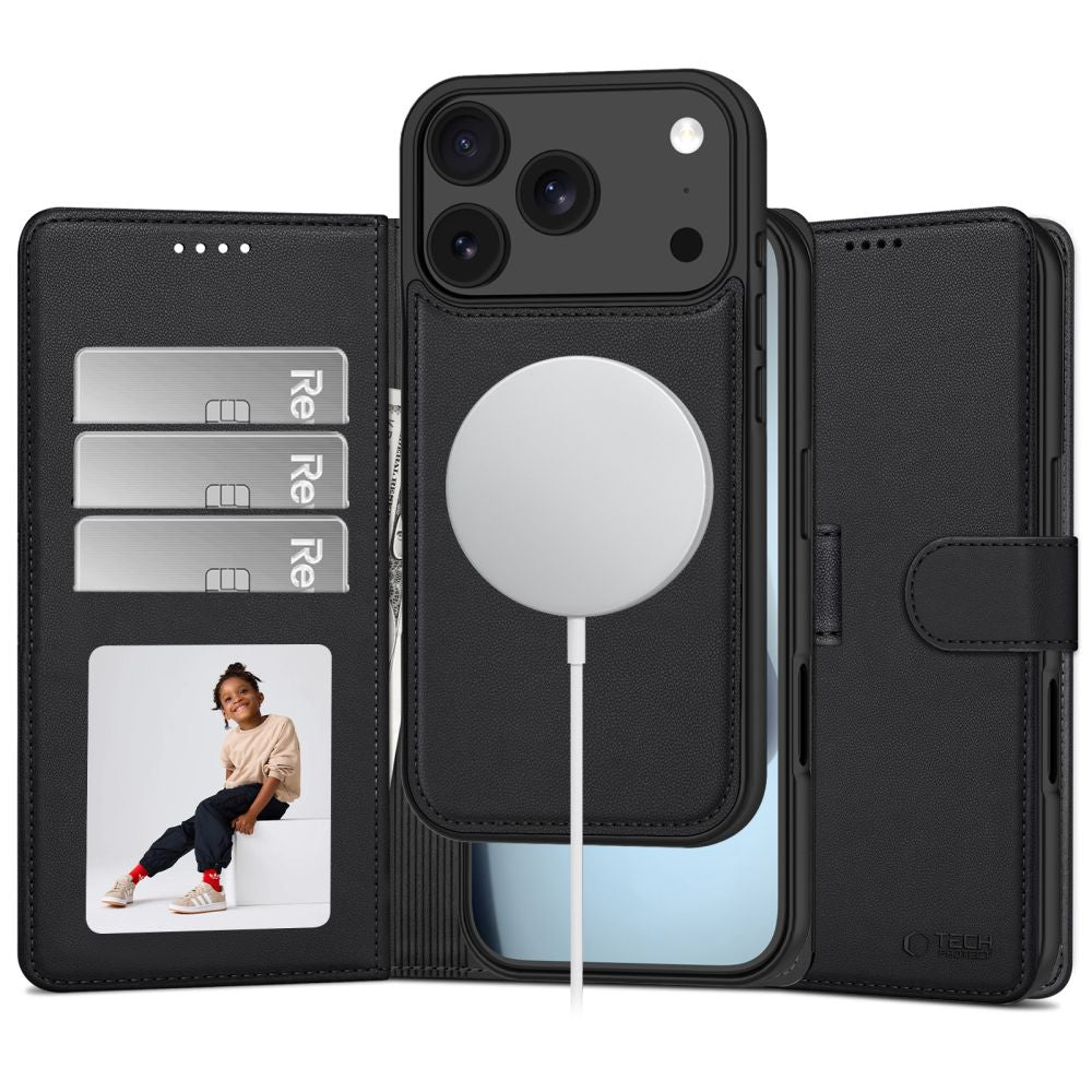 Tech-Protect Wallet MagSafe dėklas skirtas iPhone 17 Pro / 18 Pro - matinis juodas -- iPhone 17 Pro / iPhone 18 Pro