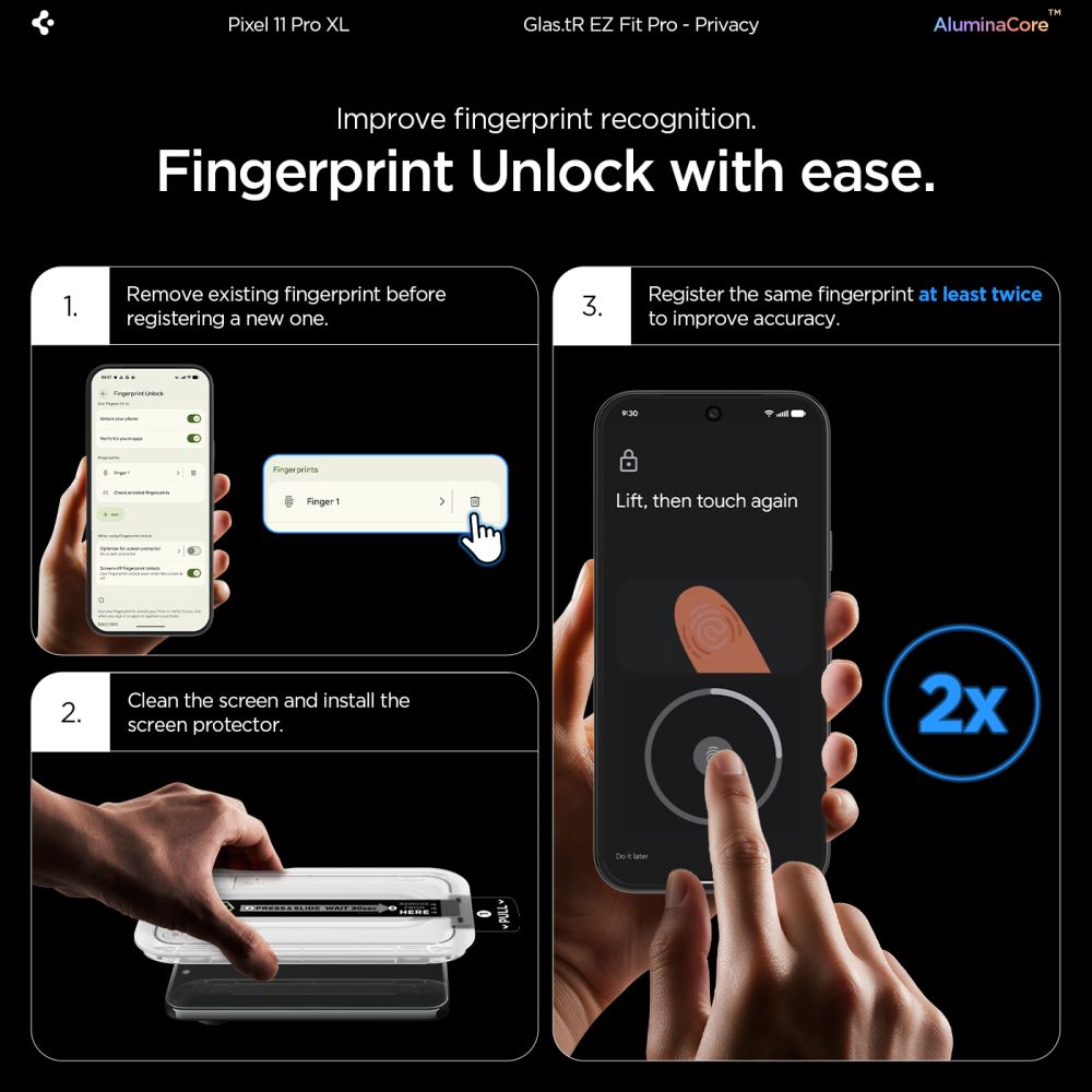 Spigen Glas.tR EZ Fit Pro HD Privacy 2-Pack grūdintas stiklas ekrano apsaugai Google Pixel Pro 9 Pro XL / 10 Pro XL / 11...